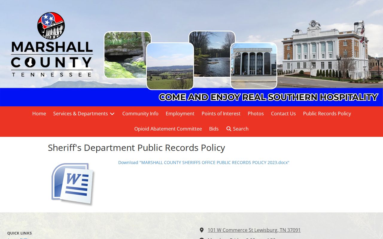 Marshall County booking records policy source
